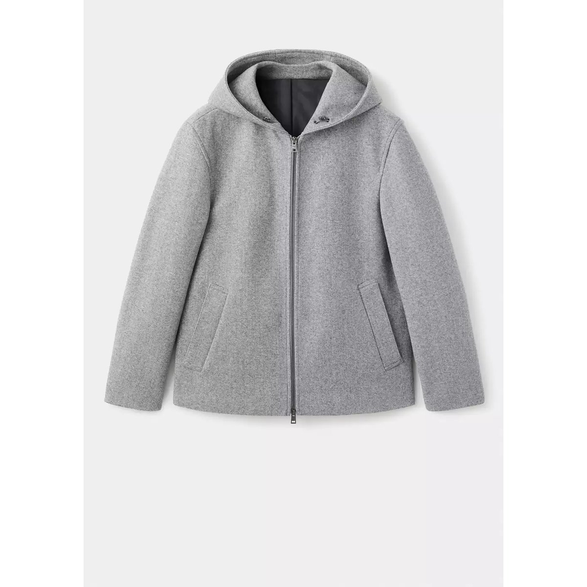 Veste drap de laine capuche gris chiné clair, MANGO MAN
