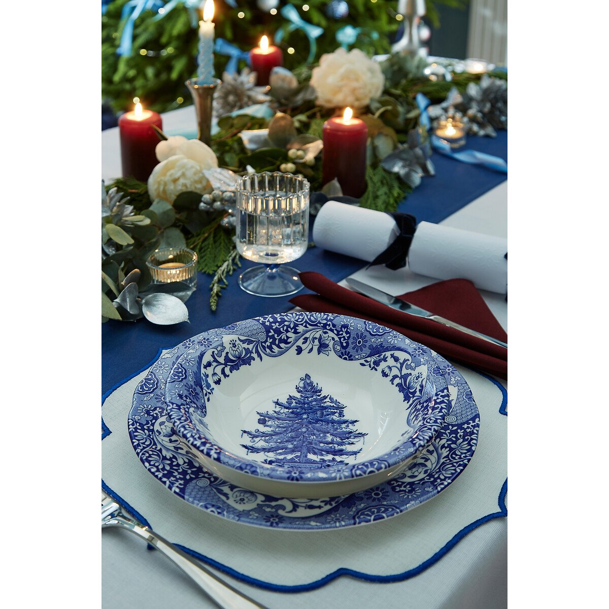 Set of 4 Blue Christmas Tree Cereal Bowls blue, SPODE