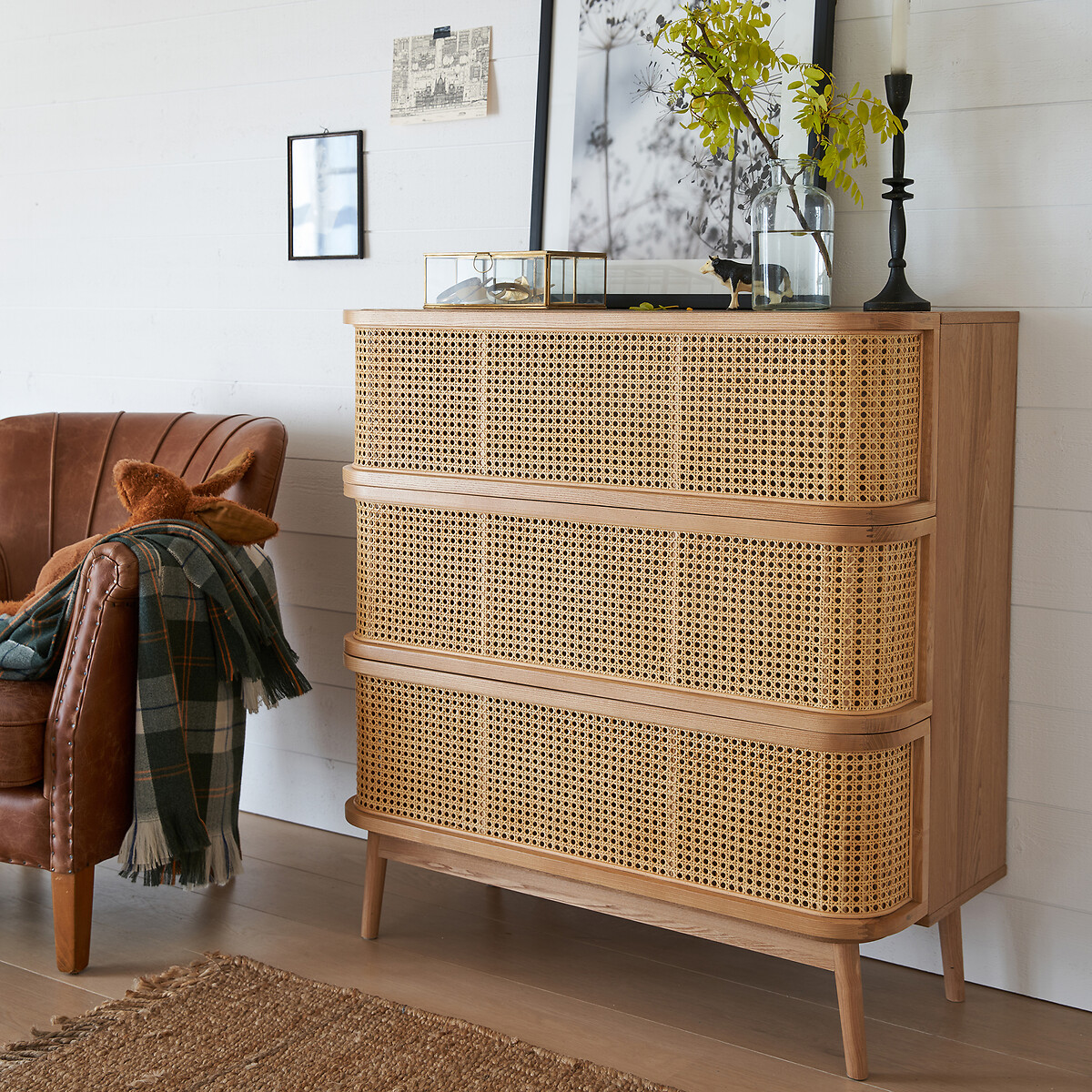 Commode 3 tiroirs en cannage Laora naturel, LA REDOUTE INTERIEURS