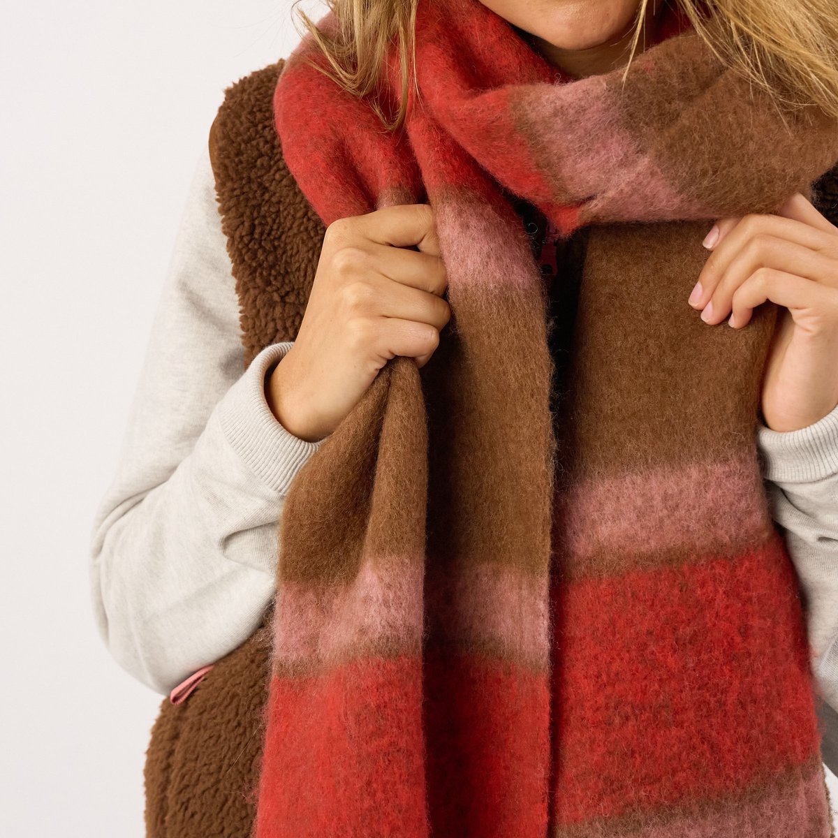 Echarpe en laine REGULAR marron et rouge, BILLYBELT
