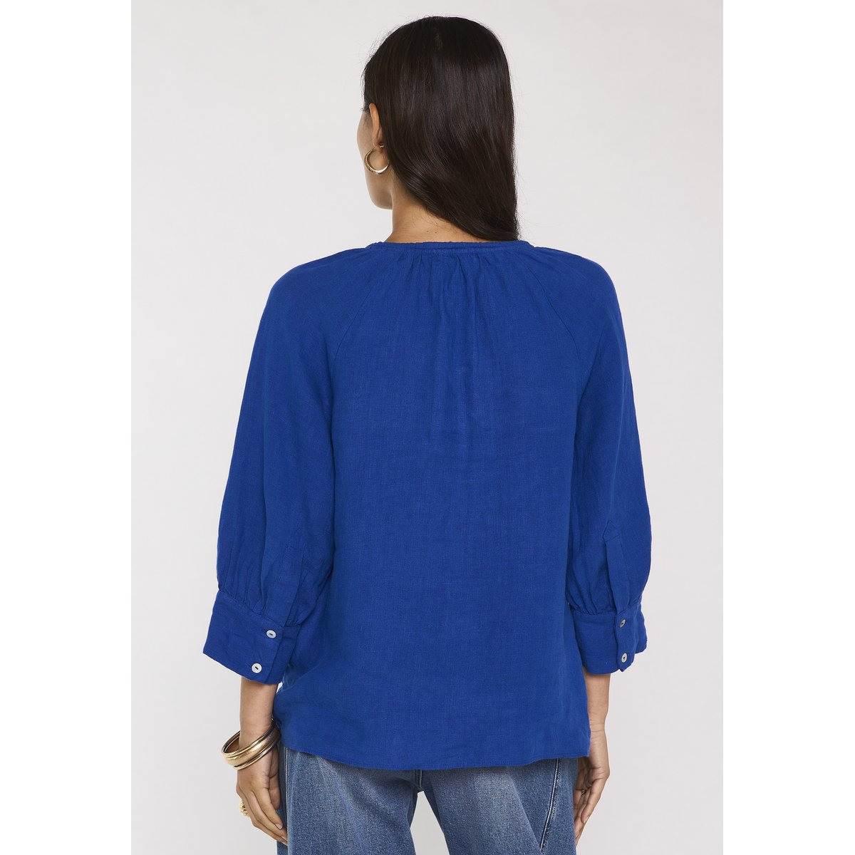 Blouse à manches 3/4 en lin DAMIA bleu roi, Maison 123