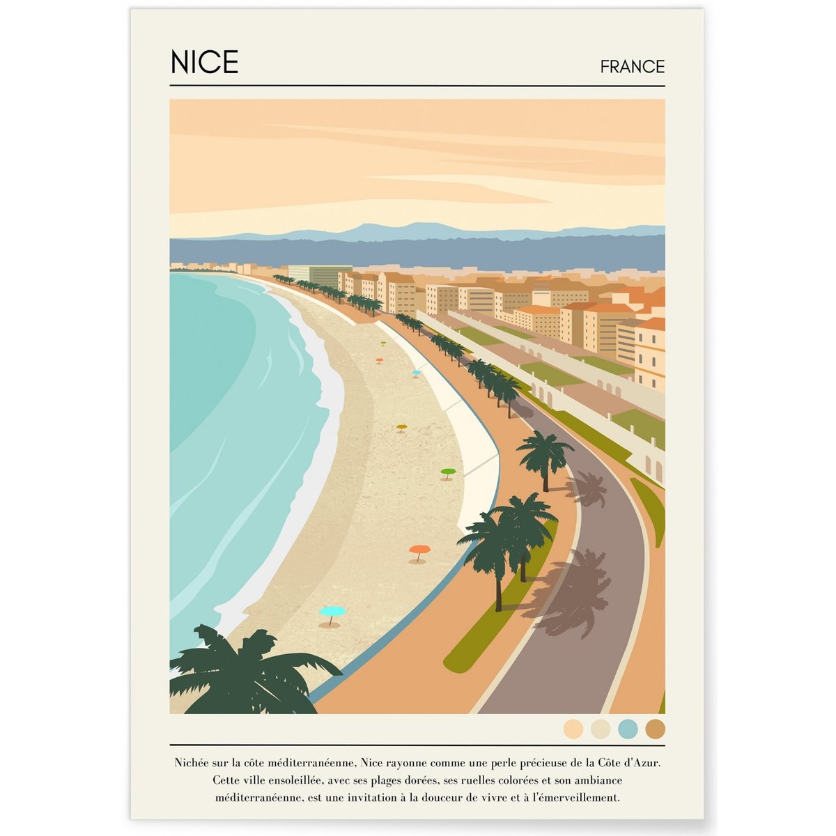 Affiche ville Nice Vintage blanc, L'AFFICHERIE