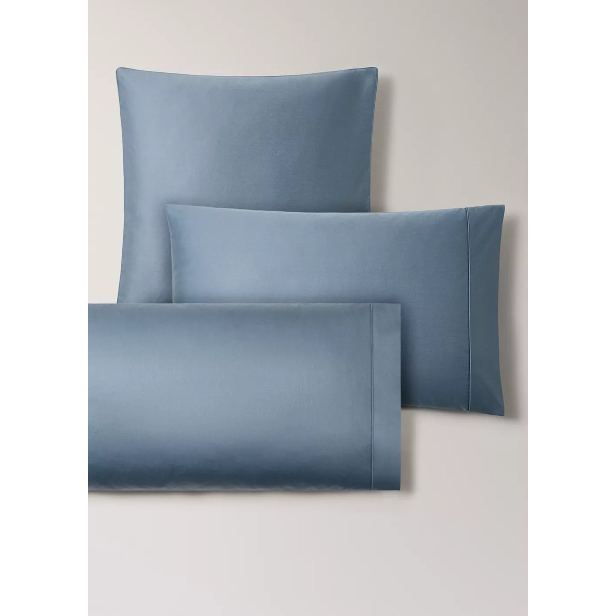 Deux taies d’oreiller coton satin 600 fils 50x75 cm bleu, MANGO HOME