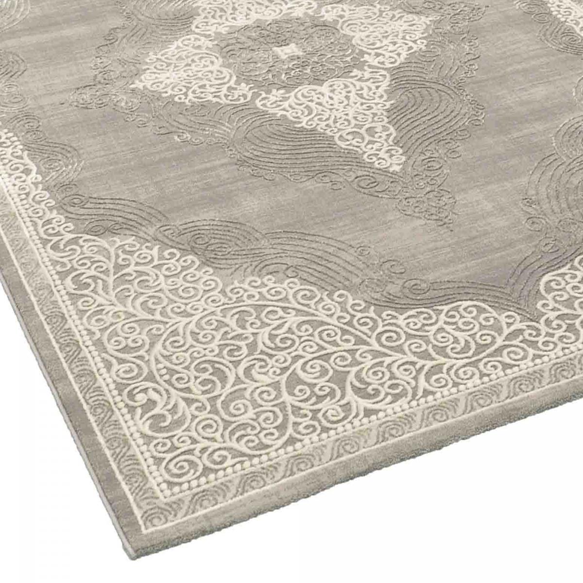 Tapis orient tissé motif ethnique MEDAROND gris, beige, UN AMOUR DE TAPIS