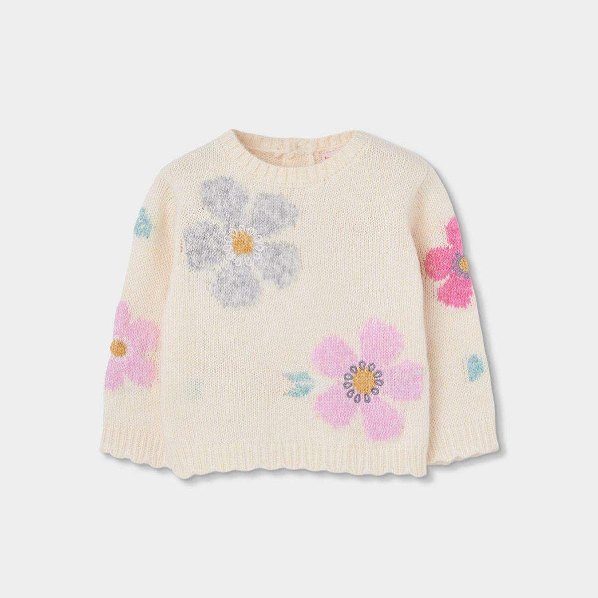 Pull fille imprimé fleurs blanc, BOBOLI