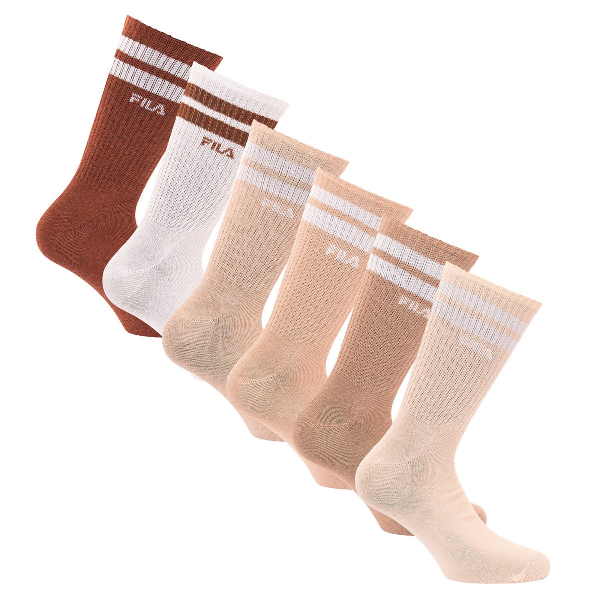 Lot De 6 Chaussettes Hautes beige/beige chiné/jaune/marron clair/marron/blanc, FILA