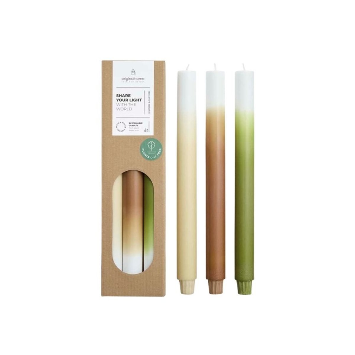 Set de 3 bougies dégradées 30cm beige, ORIGINALHOME