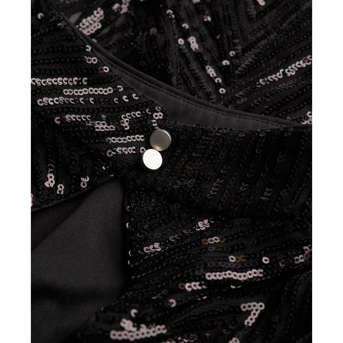 Robe Midi à Manches Longues et Dos Ouvert sequins noirs style art déco, SUPERDRY