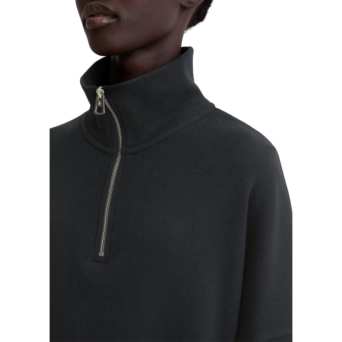 Sweat-shirt à demi-zip relaxed en coton organique doux bleu foncé, MARC O'POLO