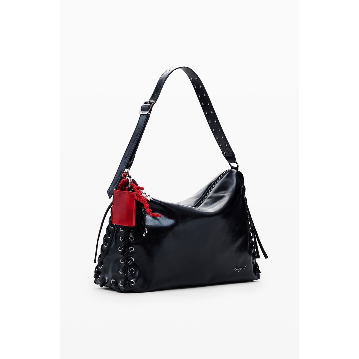 Grand sac tressé brillant noir, DESIGUAL