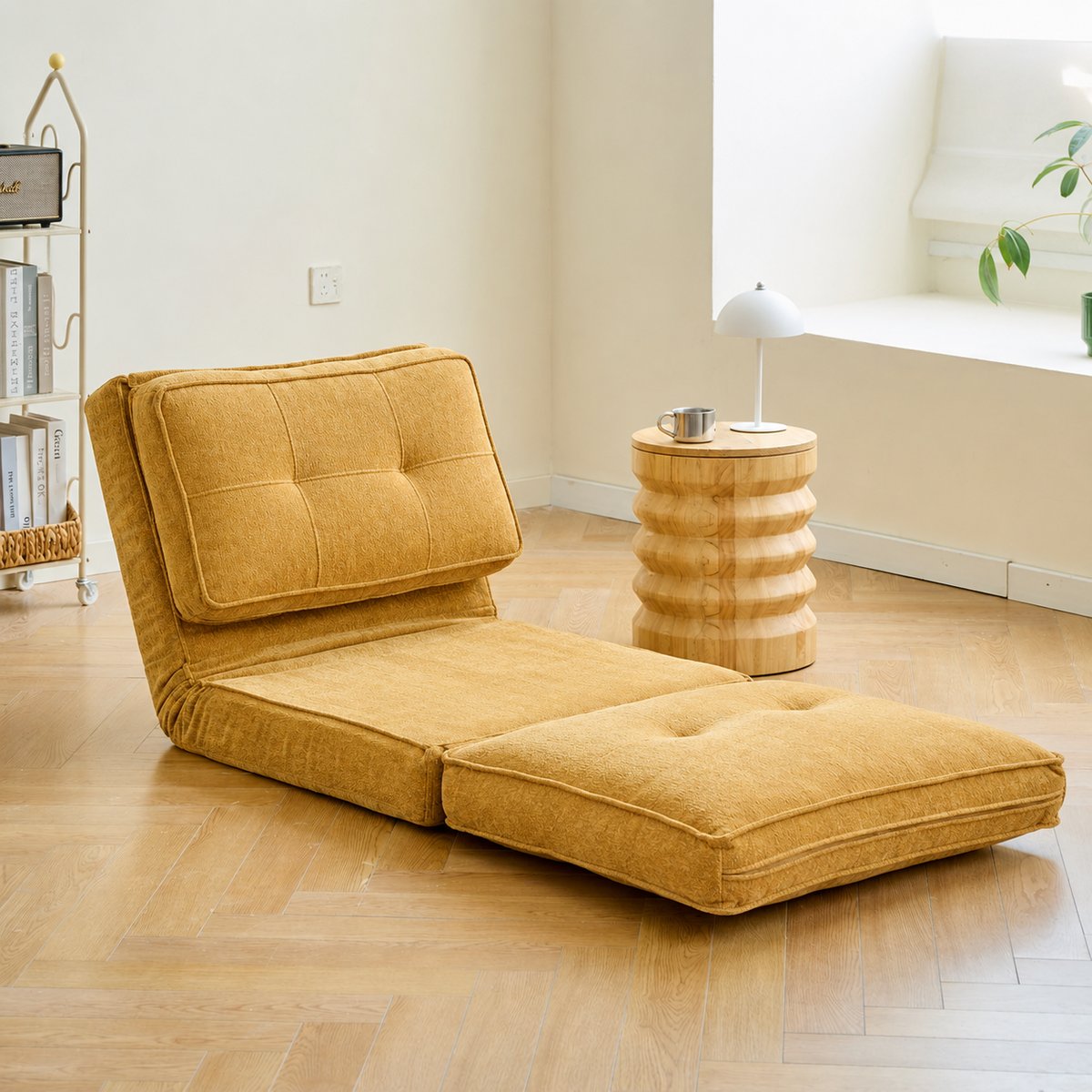 Fauteuil chauffeuse convertible en tissu, BRAGA jaune, NORDLYS