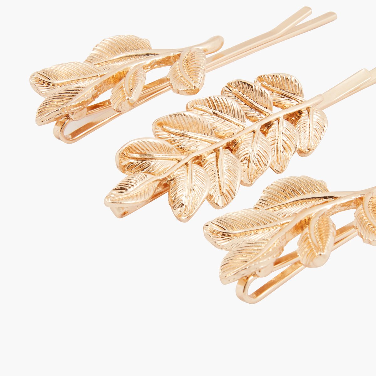 Set de 3 pinces à cheveux feuilles en métal doré doré, BALABOOSTE