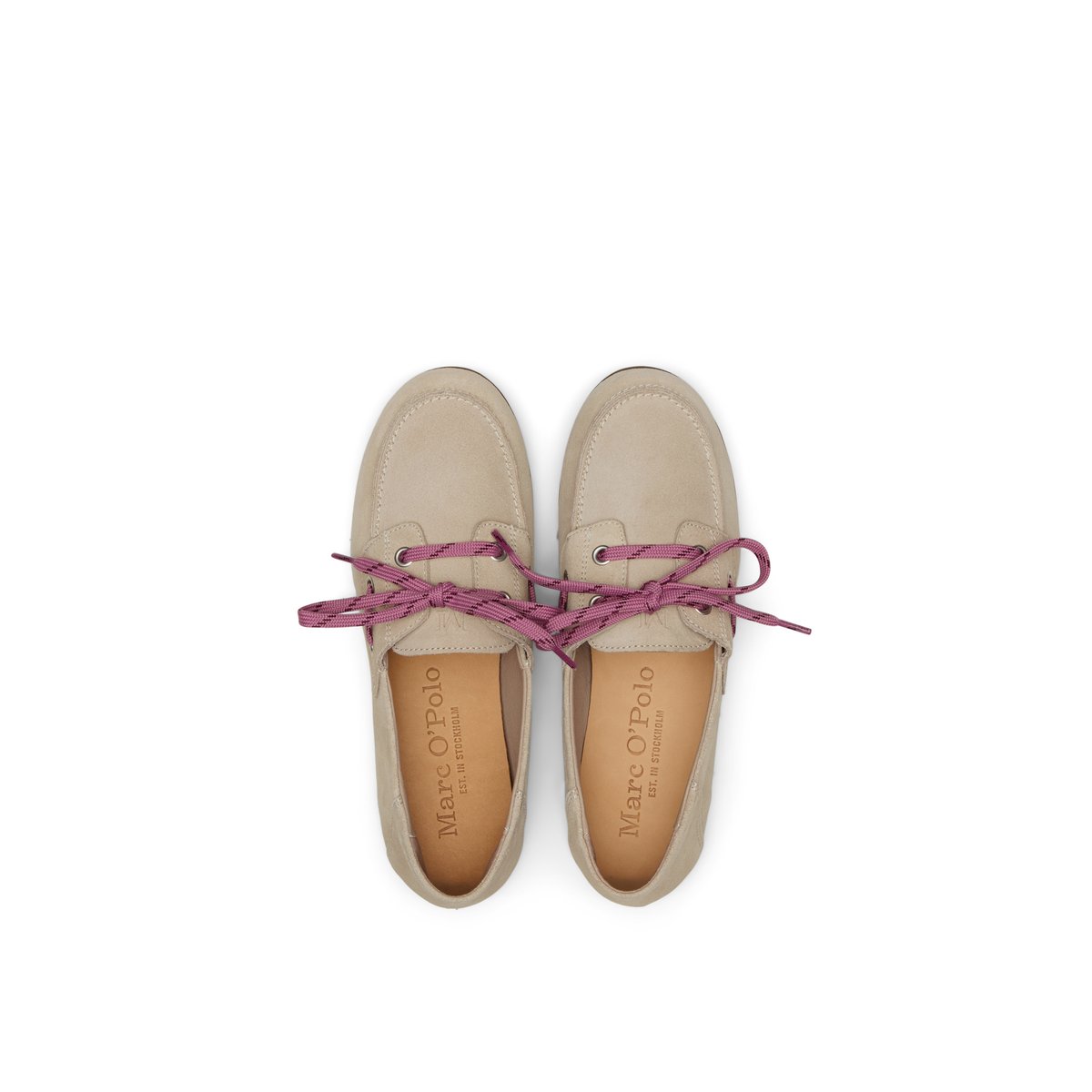 Chaussure bateau modèle Siana en cuir velours doux beige, MARC O'POLO