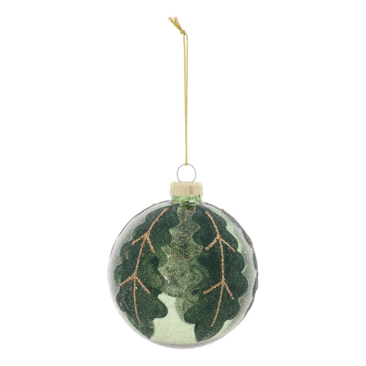 Boule de Noël en verre givré motif feuille D. 80 mm vert, FEERIC LIGHTS & CHRISTMAS
