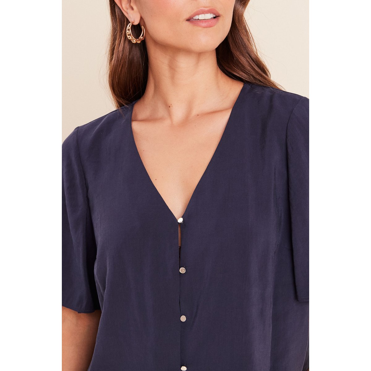 Blouse ample col v manches courtes bleu marine, BREAL
