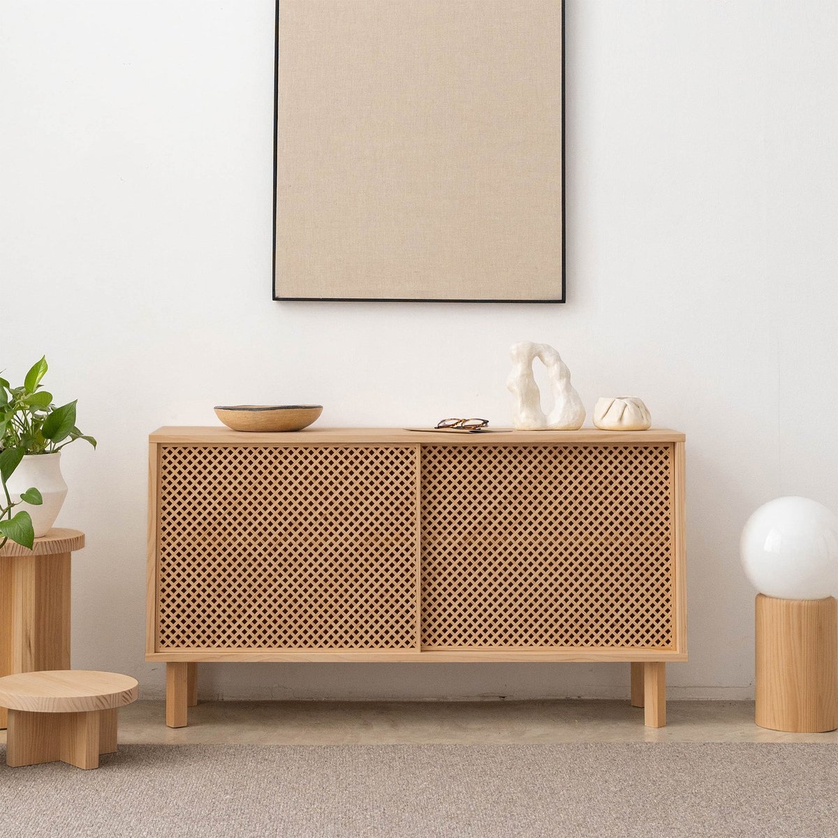 Buffet en pin massif verni couleur chêne GRANADELLA chêne, NAAN FURNITURE