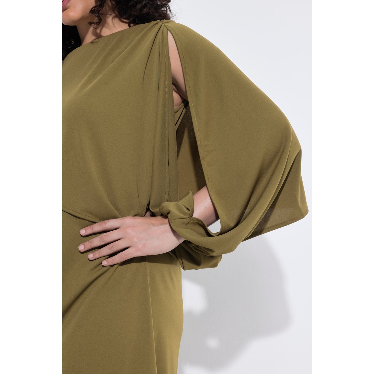Robe longue esprit cape, décolleté rond marron, ULLA POPKEN
