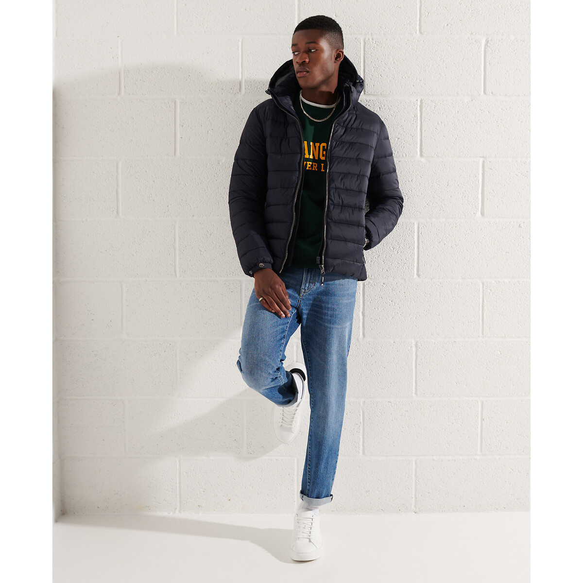 Doudoune zippée à capuche Fuji bleu marine, SUPERDRY