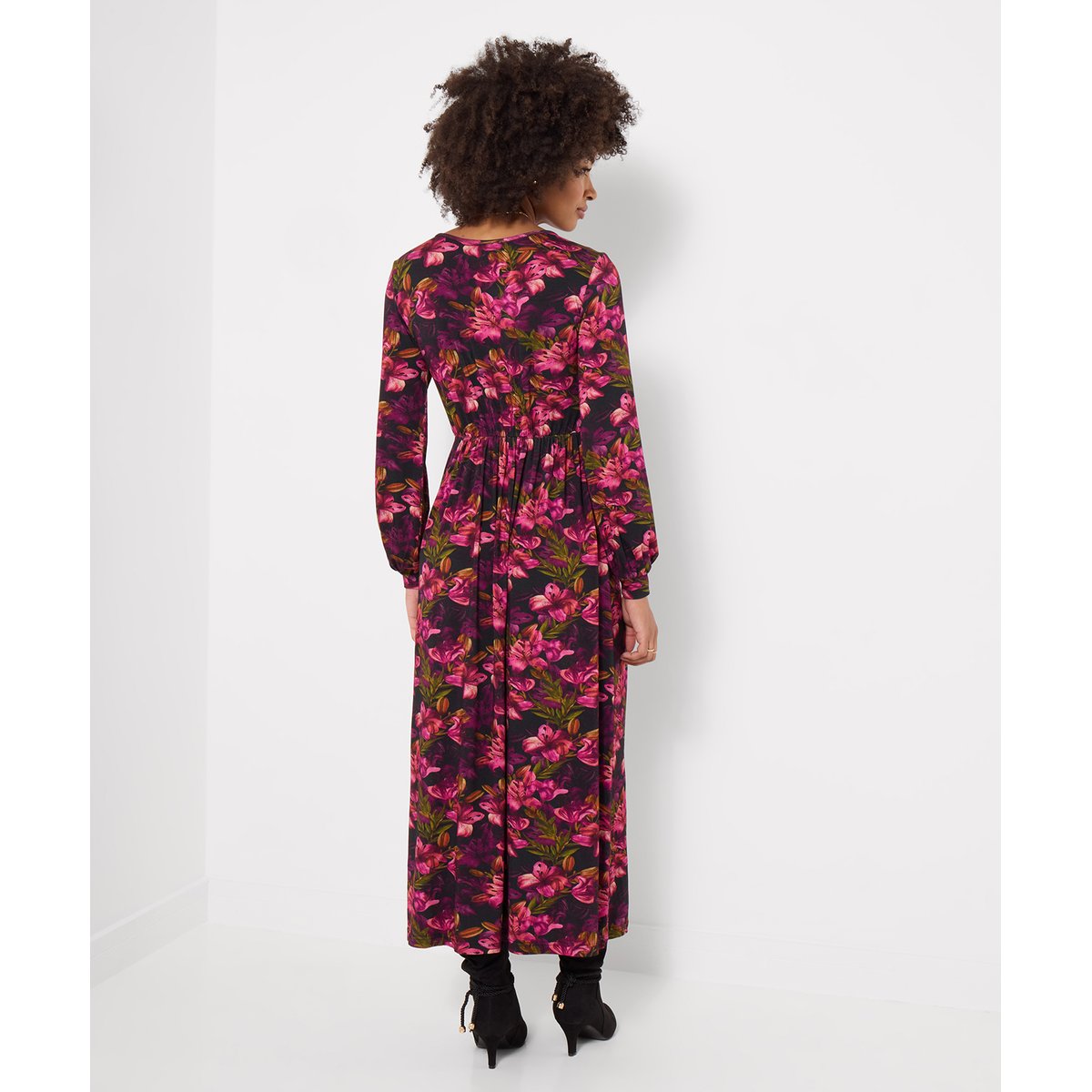 Robe Mi-Longue en Jersey à Manches Longues Imprimé Lys rose, JOE BROWNS