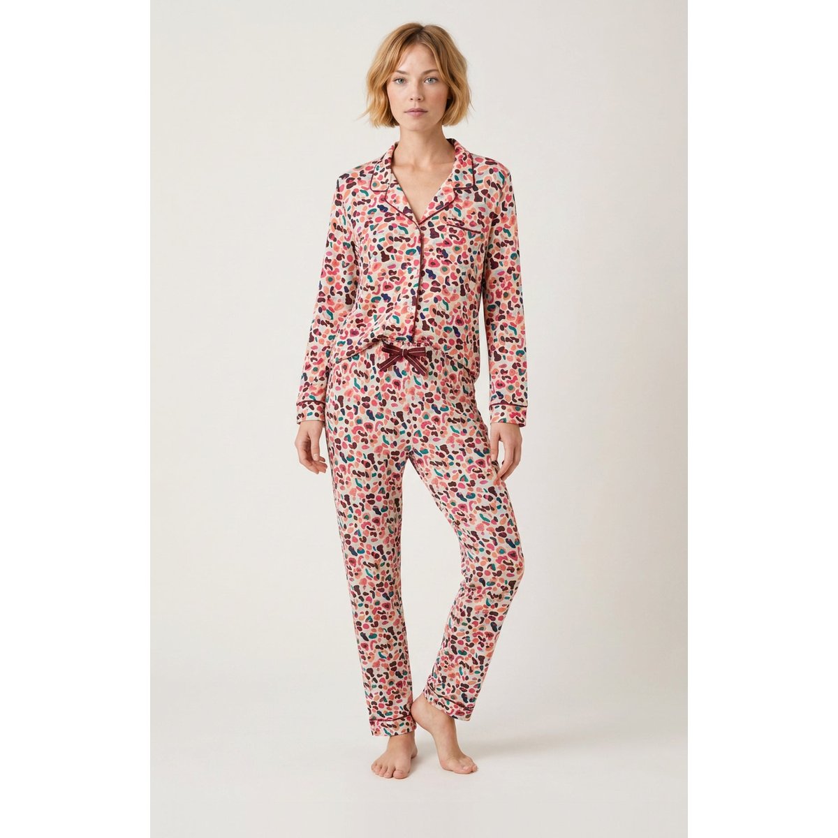 Pyjama boutonné en modal imprimé Léopoldine multicolore, ARTHUR