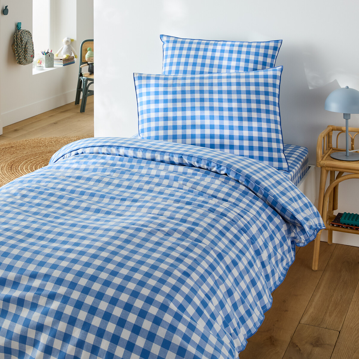 Veldi Bleu Cotton Child's Duvet Cover blue gingham check, LA REDOUTE INTERIEURS