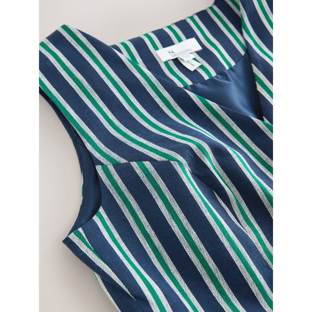 Gilet en lin mélangé n. premium rayures bleu marine/vert, NEXT