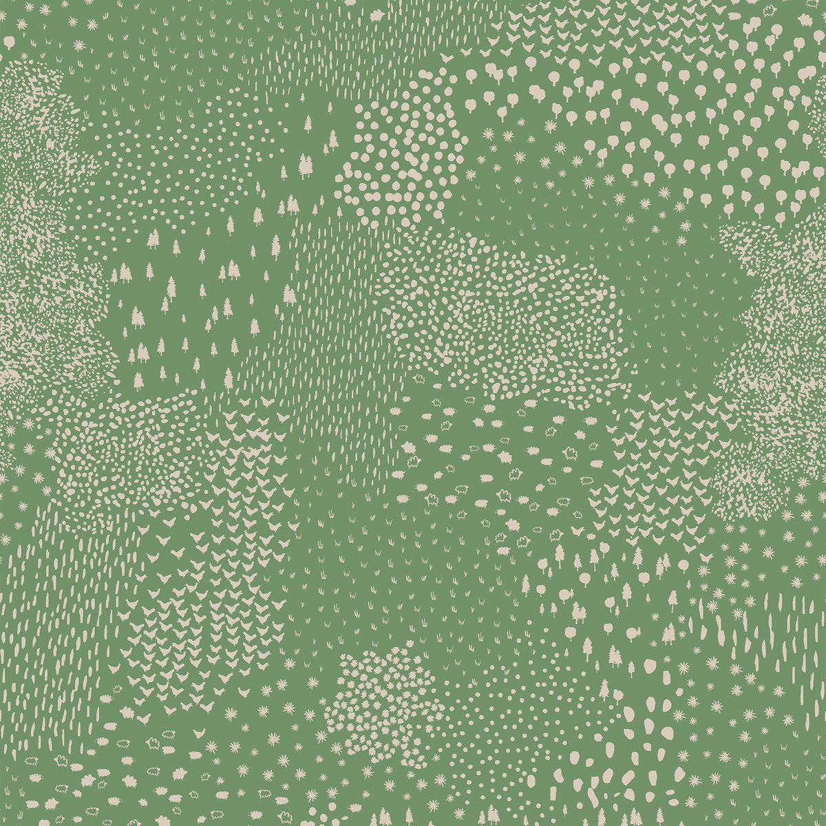 Papier peint Semis fleuri de printemps vert, JOULES
