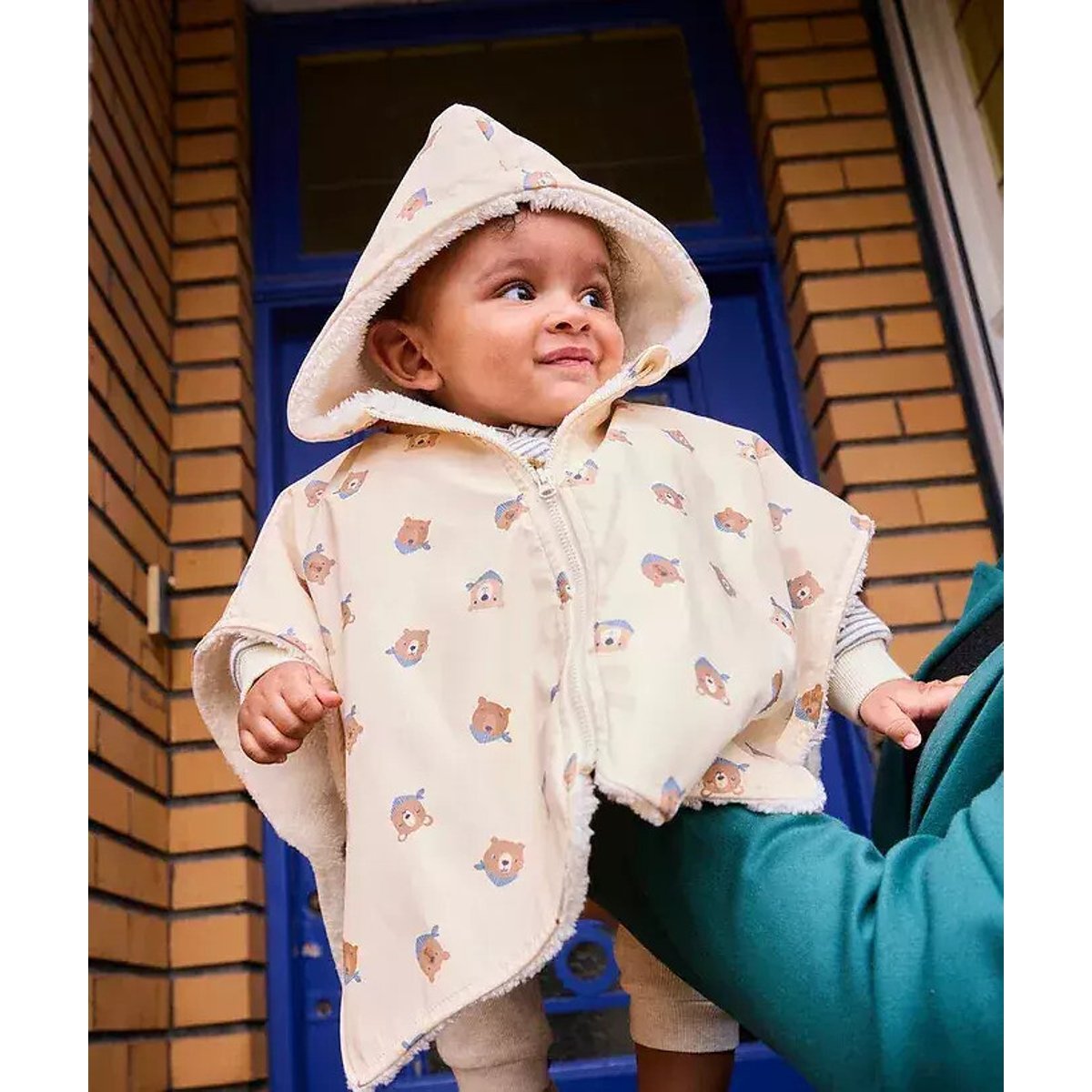 Poncho mit Kapuze, mit Bärenmotiven ecru, TAPE A L'OEIL