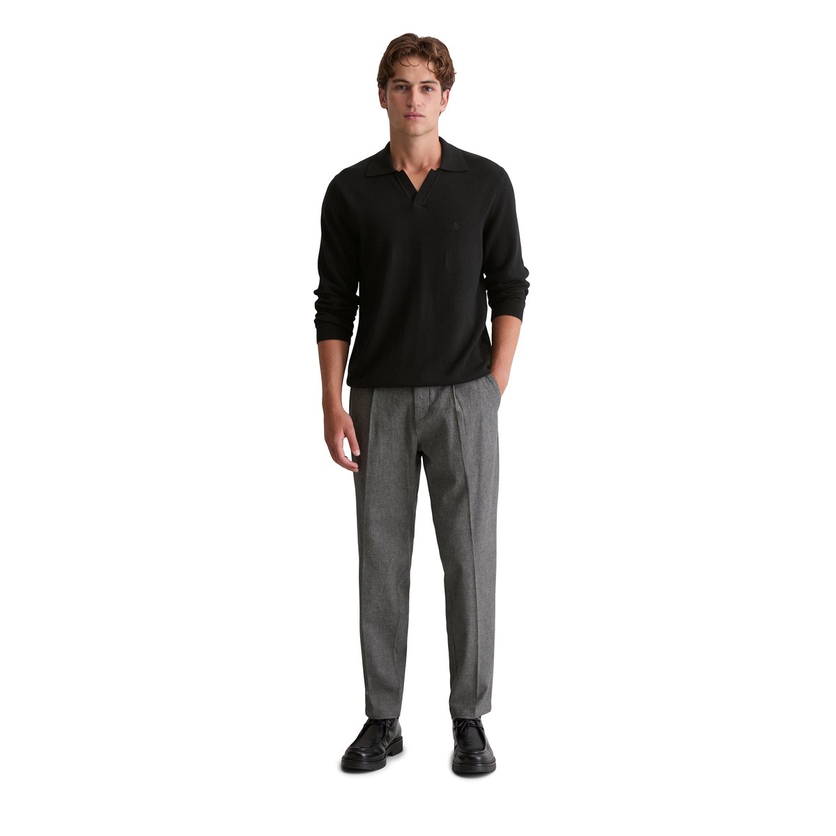 Pull-over regular en doux mélange de coton et de laine vierge bio noir, MARC O'POLO