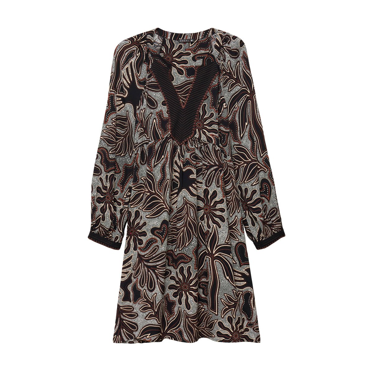 Robe fluide col v manches longues noir, BREAL