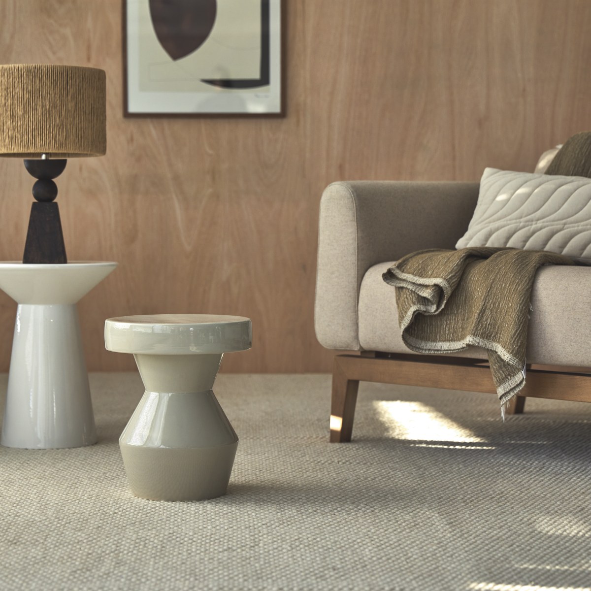 Bout de canapé en Céramique, SCULPTURAL beige, TIKAMOON
