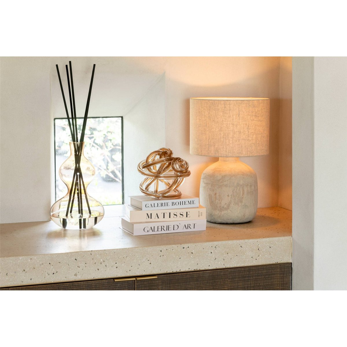 Lampe ronde en terre cuite pour salon beige naturel terre cuite, RECOLLECTION