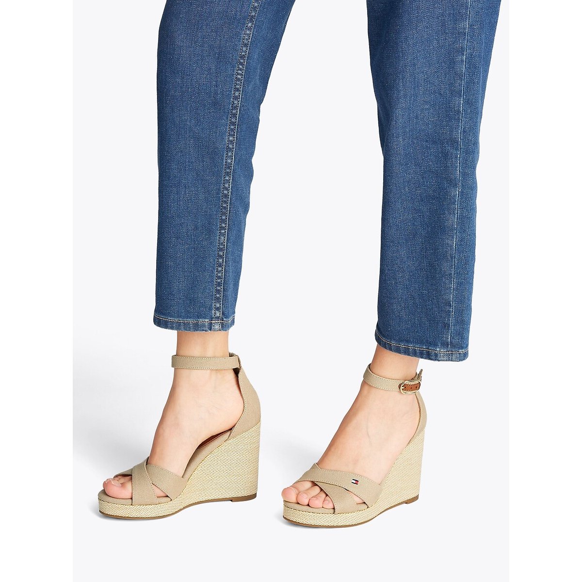 Wrapover Wedge Sandals beige, TOMMY HILFIGER