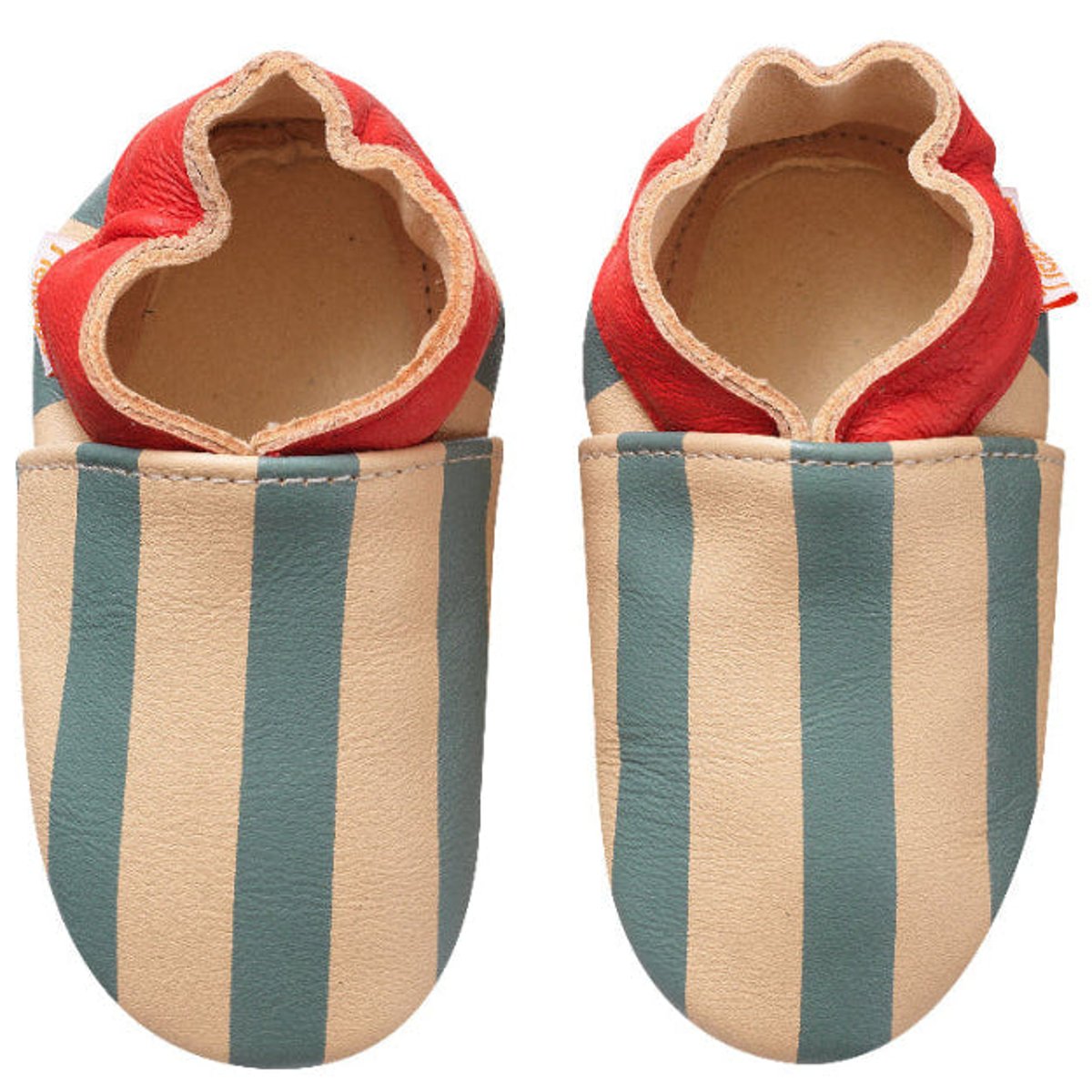 Chaussons bébé cuir souple rayures bleu, TICHOUPS