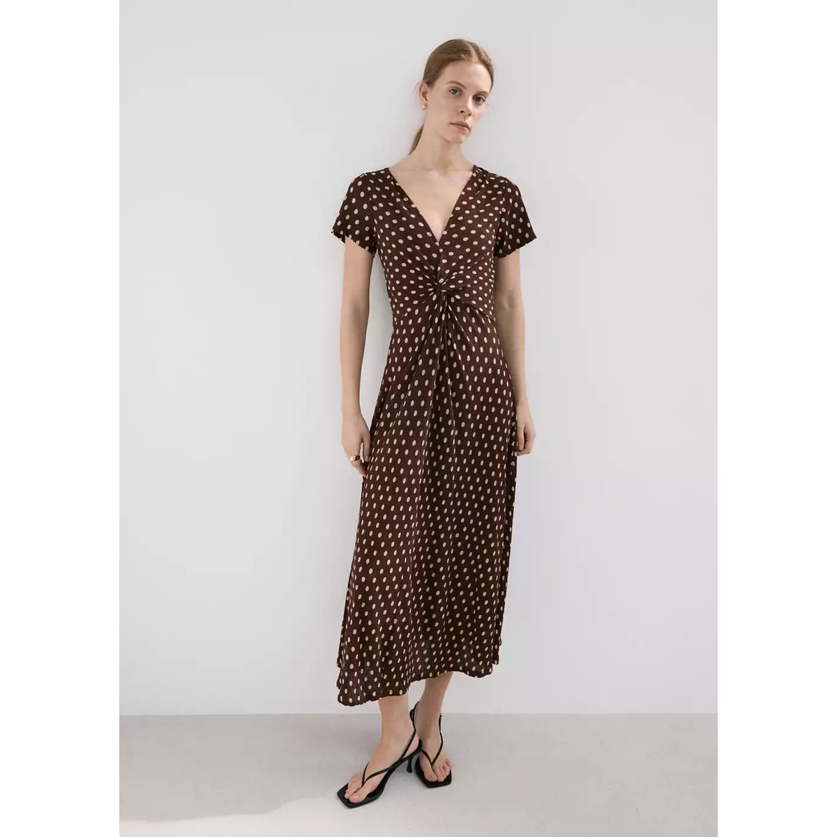 Robe de grossesse texturée à pois marron, MANGO