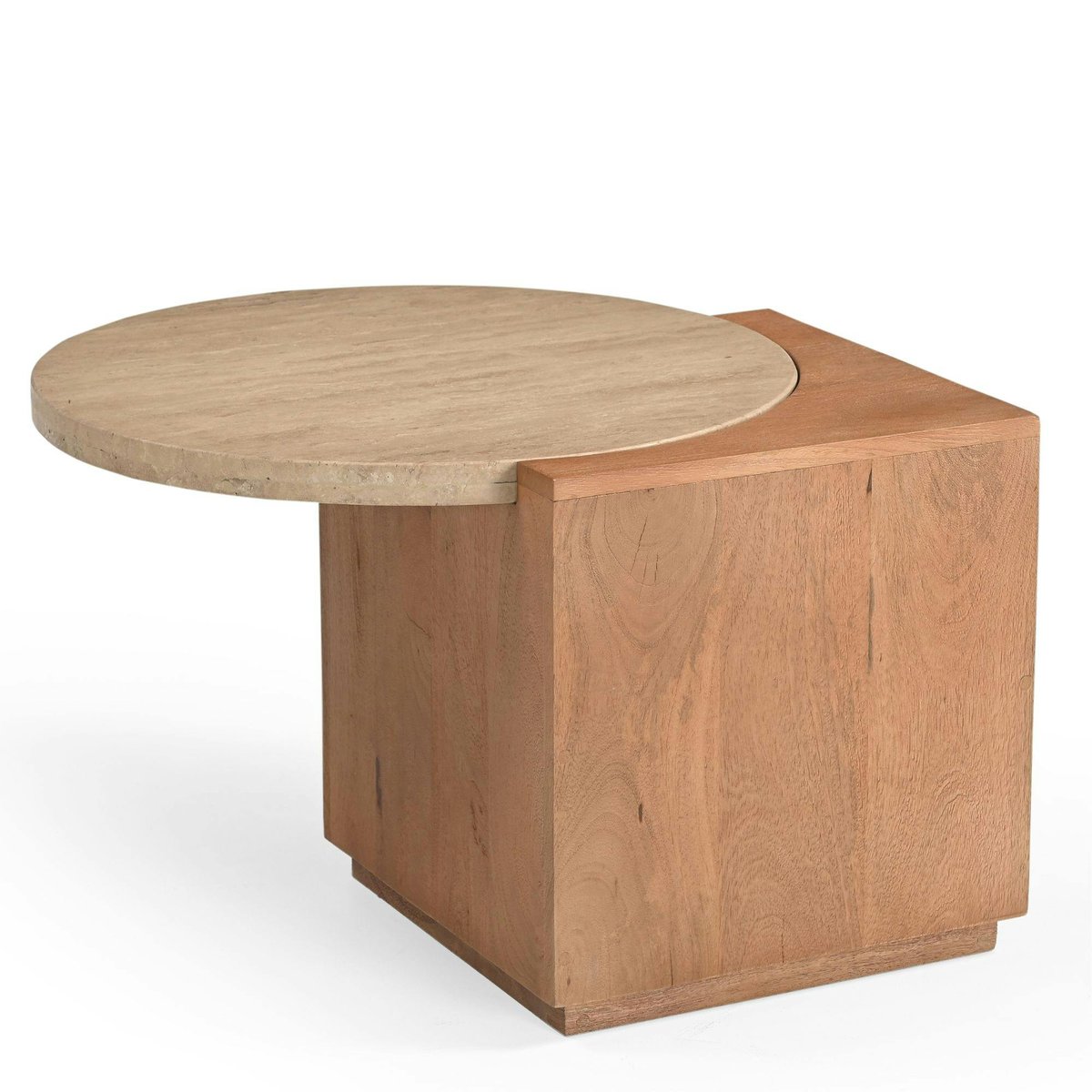 Petite table basse travertin et bois design DUOMO beige, PIER IMPORT