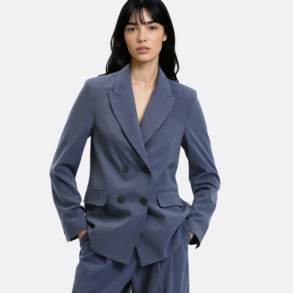 Blazer long croisé droit bleu, LA REDOUTE COLLECTIONS