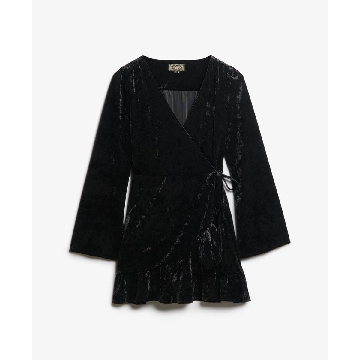 Robe courte portefeuille en velours noir, SUPERDRY
