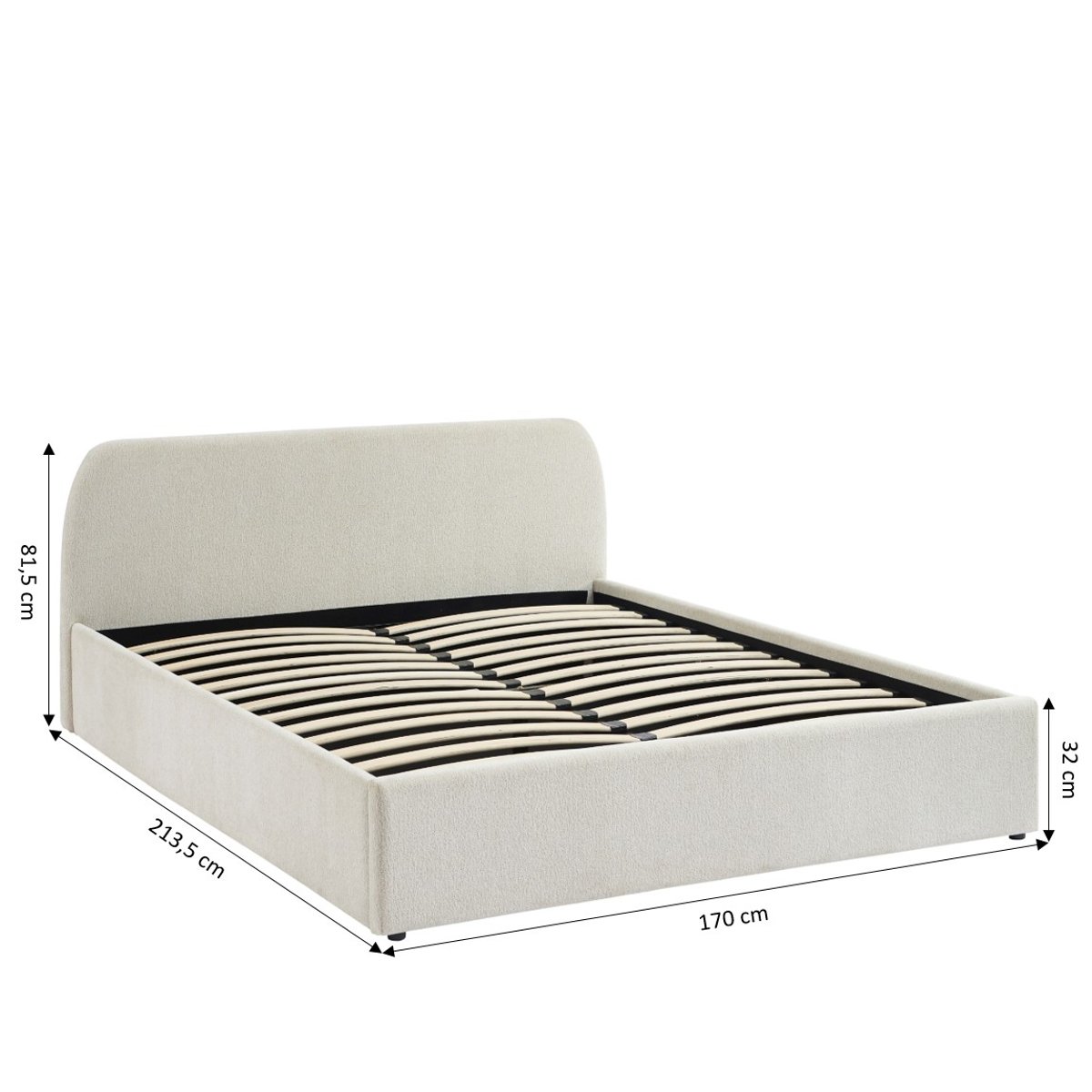 Lit coffre tissu chenille avec sommier GELA ecru, BAÏTA