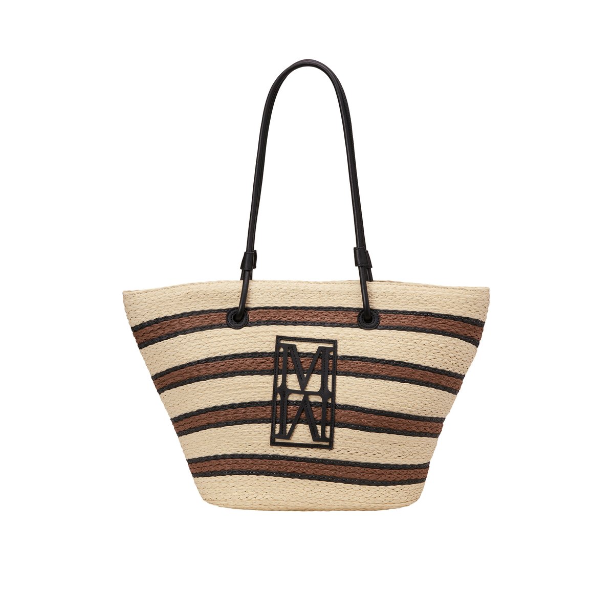 Shopper en raphia large avec détails élégants en cuir véritable marron clair, MARC O'POLO