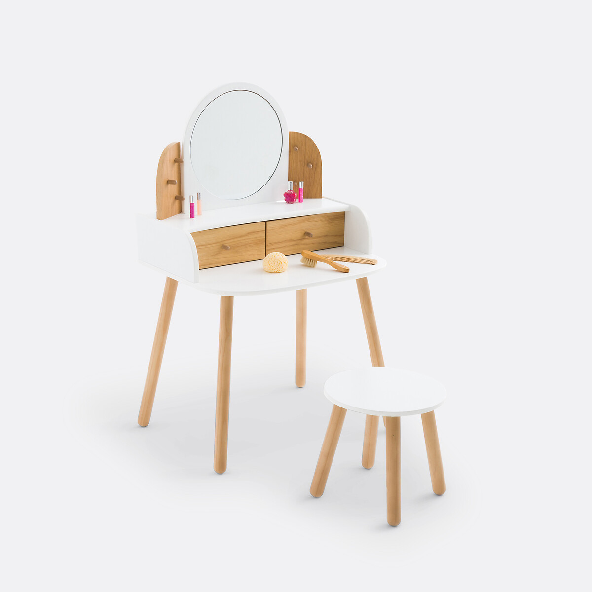 Kinderfrisiertisch Lorette mit Hocker weiss/braun, LA REDOUTE INTERIEURS
