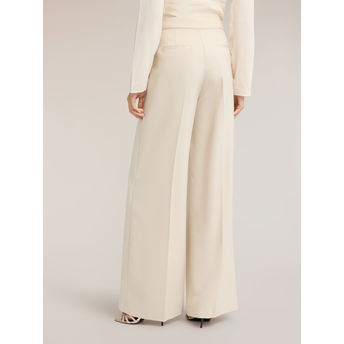 Pantalon palazzo avec inserts satin blanc, MOTIVI