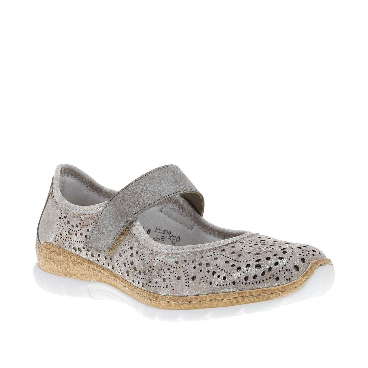 Ballerines grises à talon compensé bas avec une bande auto-agrippante gris, RIEKER
