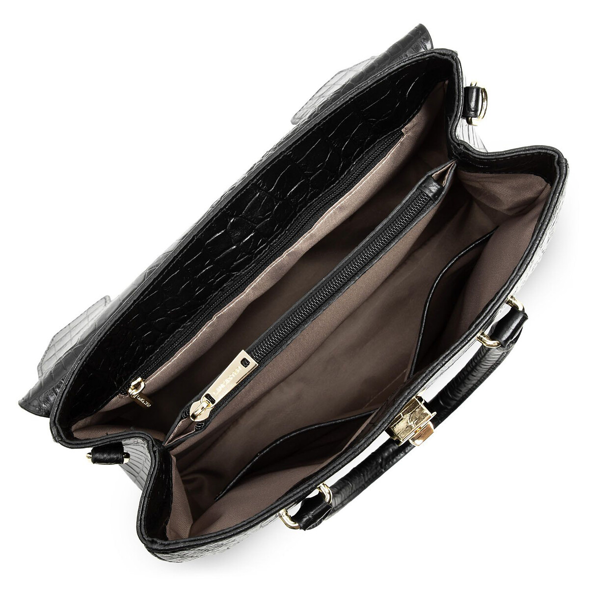 Sac à main en cuir motif croco EXOTIC CROCO noir, LANCASTER