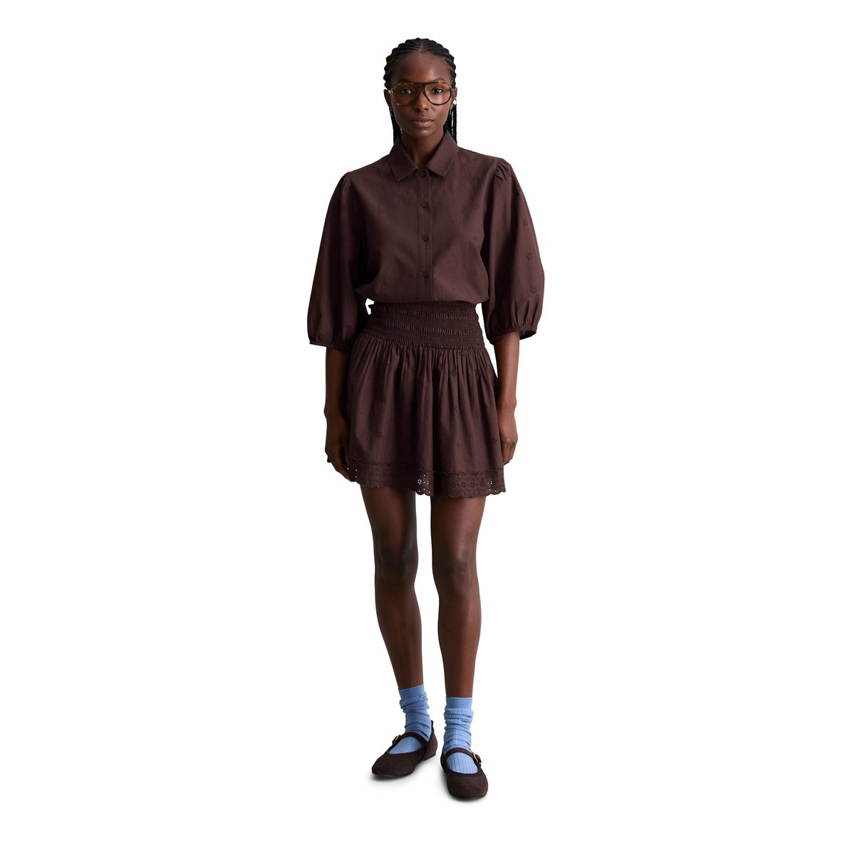 Broderie-Anglaise-Mini jupe évasée en pur coton bio dunkelrot, MARC O’POLO DENIM