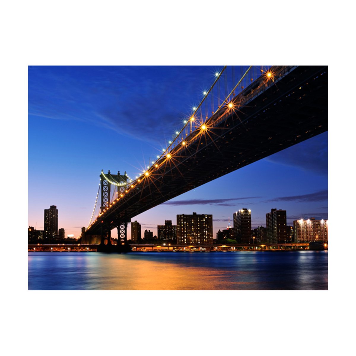 Papier peint intissé panoramique Ville et Architecture Manhattan Bridge illuminé la nuit noir, EDEN