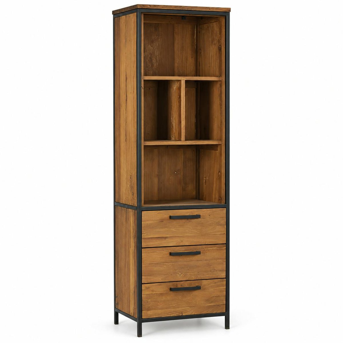 Colonne en bois de teck poignées métal PUNE bois naturel, PIER IMPORT