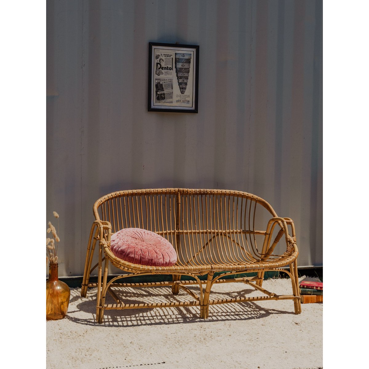 Banquette en osier Martine N°53 - Bon état bois clair, DEBONGOUT