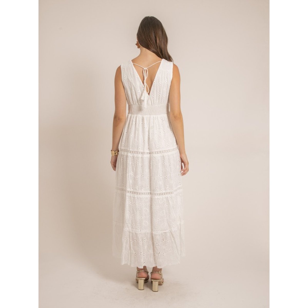 Robe Longue Broderies Anglaises Ipane blanc, DONA LISA
