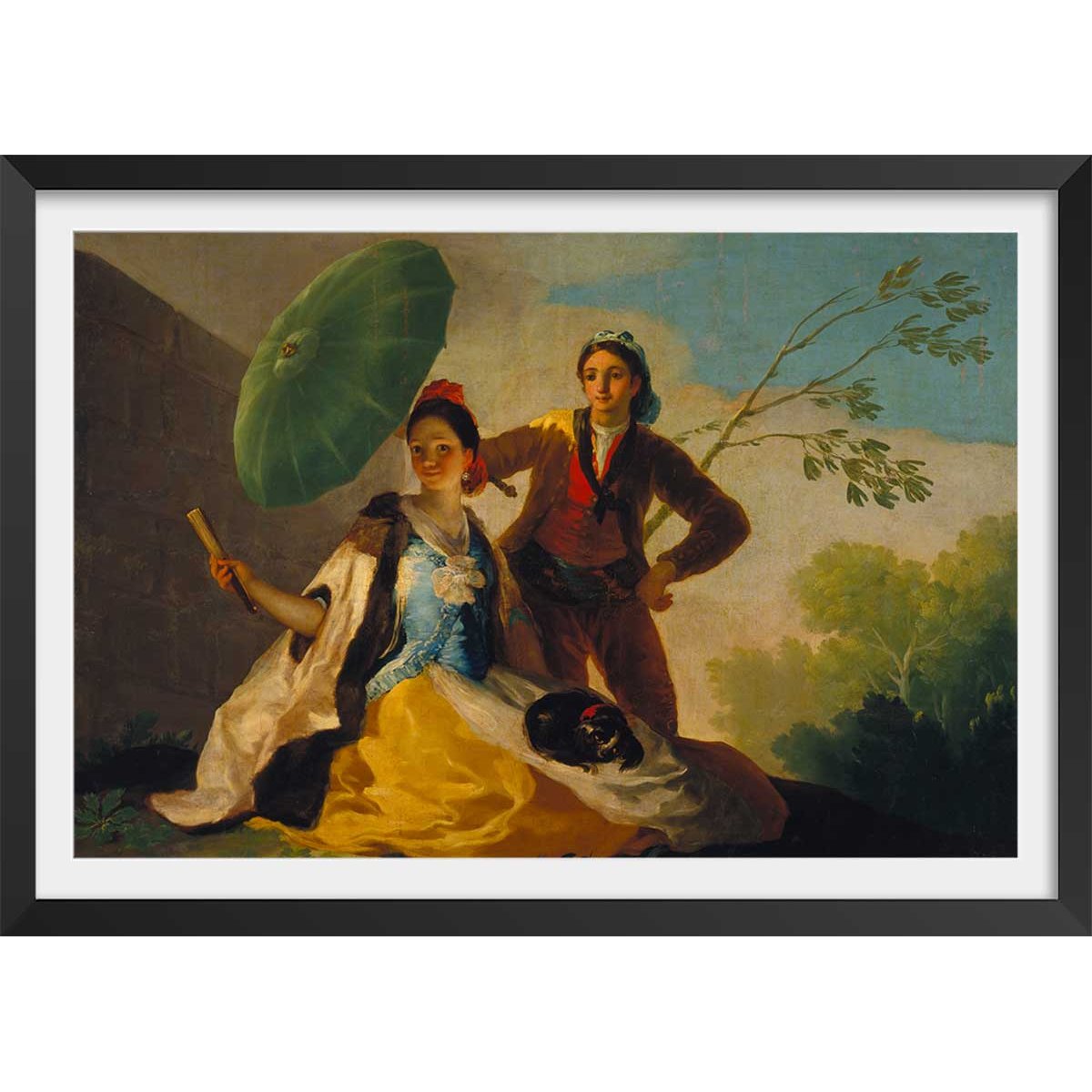 Poster Le Parasol - Francisco José de Goya affiche + cadre en bois - noir, HEXOA